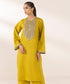 Women's Pret Cambric Embroidered Yellow A-Line Shirt